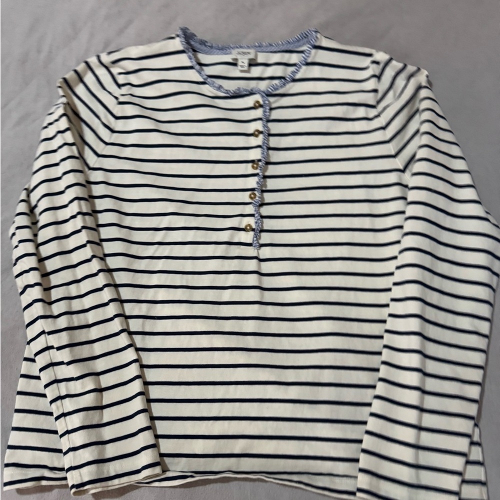 Women’s J Crew Striped Long Sleeve Henley Shirt Size XL